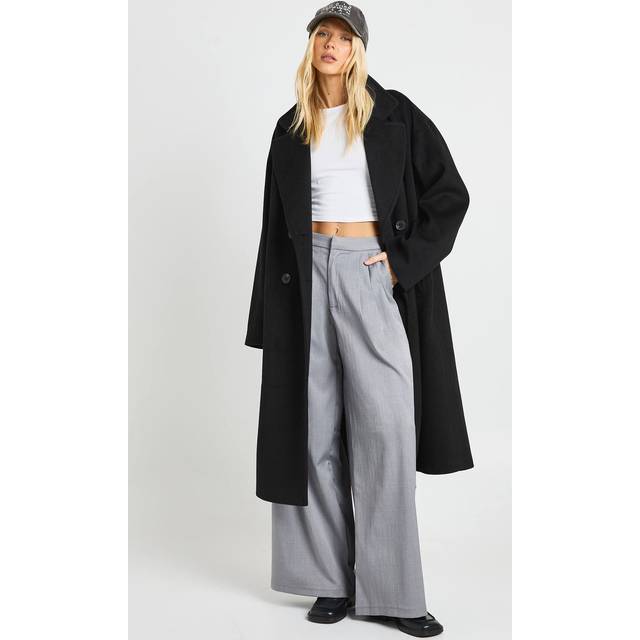 Womens Double Breasted Wool Look Coat - Black - 12, Black