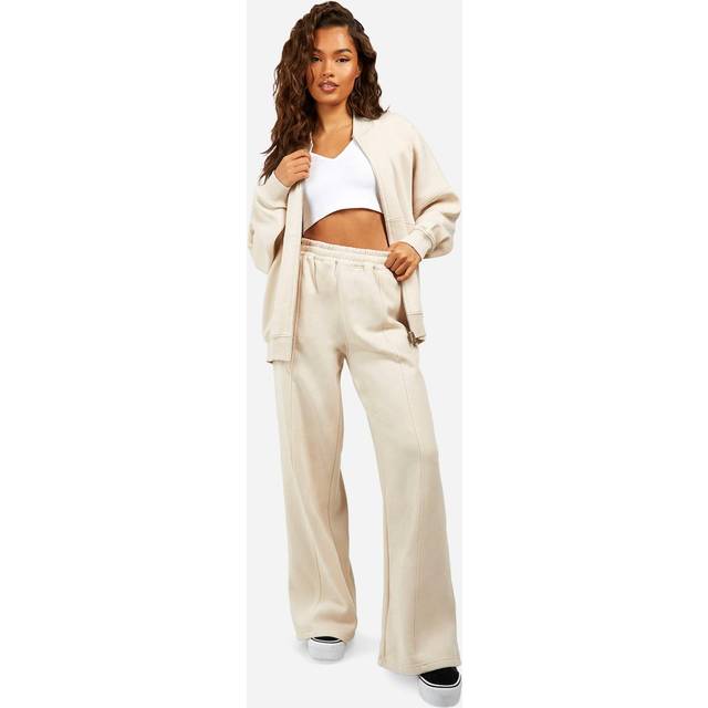 Womens Zip Through Bomber Straight Leg Tracksuit - Beige - Xl, Beige