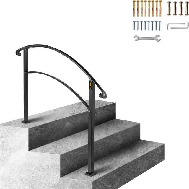 VEVOR Handrail for Outdoor Steps  2-3 Steps Black Arch#1 Outdoor Handrail  Adjustable Metal Staircase Handrail  Thickened Stair Railings for Porch Rai