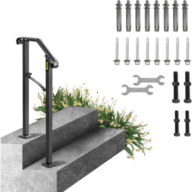 VEVOR Handrail for Outdoor Steps  1-2 Steps Arch#2 Outdoor Handrail  Adjustable Wrought Iron Staircase Handrail  Thickened Stair Railings for Porch Ra