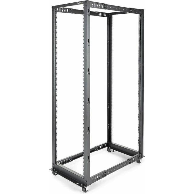 StarTech.com 4-Post 42U Mobile Open Frame Server Rack Four Post 19" Network Rack with Wheels Rolling Rack with Adjustable Depth for Computer/AV/Data/IT Equipment - Casters Leveling Feet or Floor Mounting