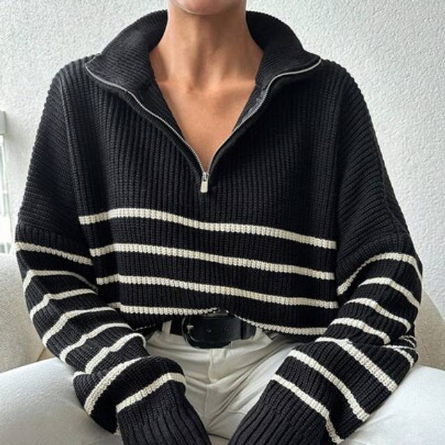 SHEIN Women&#39;s Striped Patchwork Batwing Sleeve Sweater