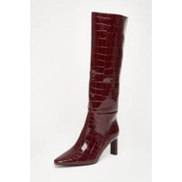 Quiz Burgundy Croc Knee High Boots - 5
