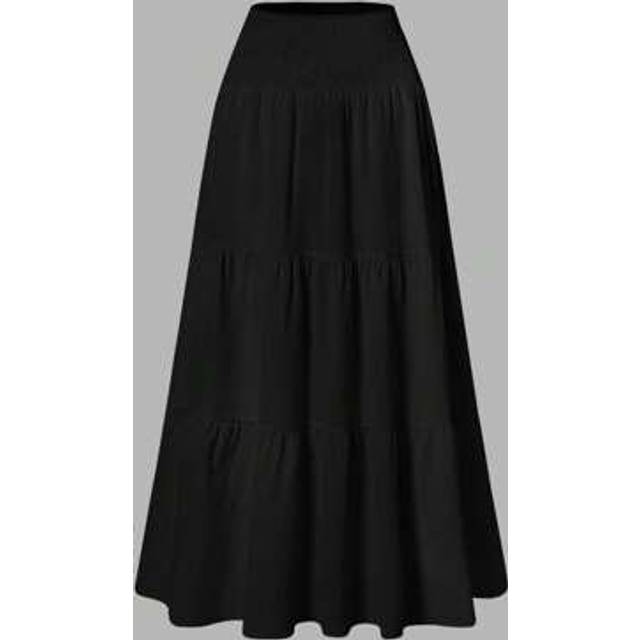 SHEIN Women's Solid Color Minimalist Versatile Ruffle Hem Bubble Crinkle Feeling Semi-Sheer Skirt Black Summer