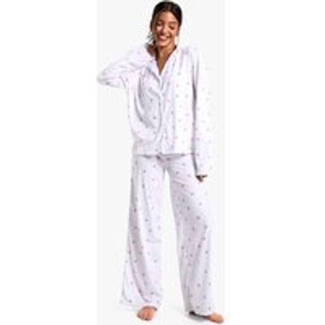 boohoo Women's Bow Print Long Sleeve Shirt & Trousers Pyjama Set in White | Size: 6