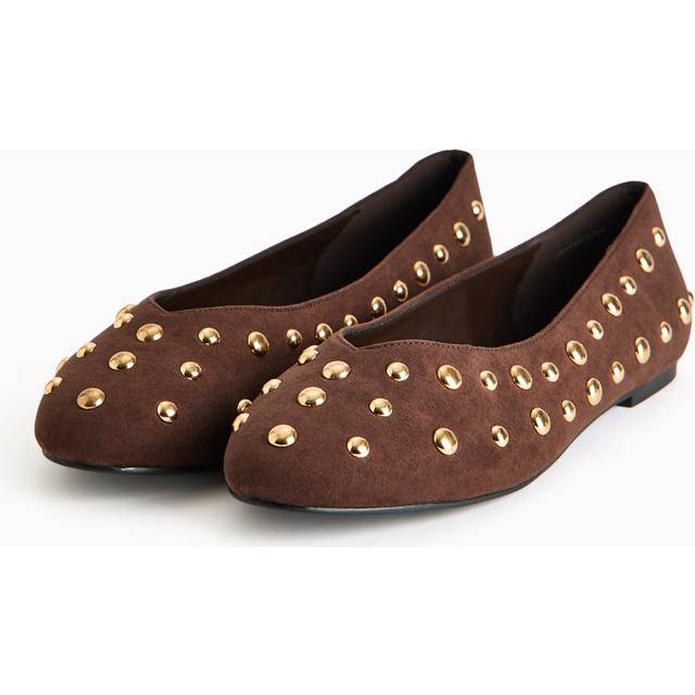 Brown Faux Leather Studded Ballet Flats  5