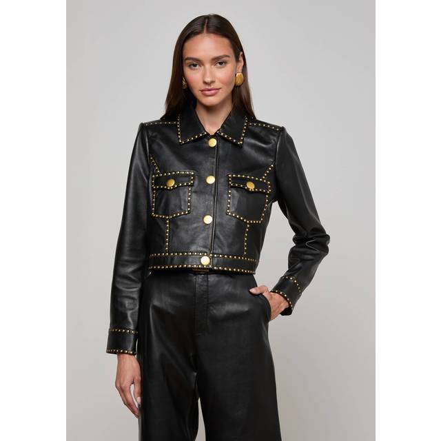 L'AGENCE Winsome Studded Leather Jacket In Black - 0
