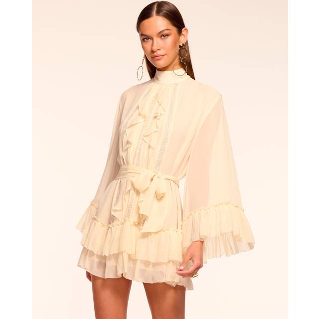 Claudia Silk Chiffon Ruffle Tiered Mini Dress - BONE - Small