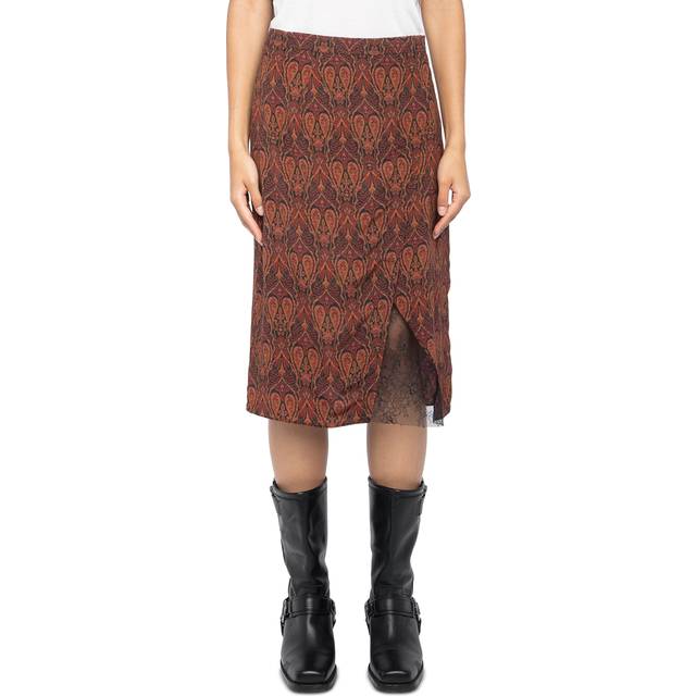 Womens Zadig&Voltaire Julen Paisley-Print Lace-Embroidered Satin Midi Skirt