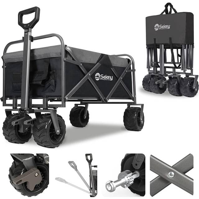 Sekey Folding Festival Trolley with Wide All-Terrain Wheels, 440LB Large Load Capacity, Heavy-Duty Camping Wagon with Brake, Sturdy Beach Garden Cart,