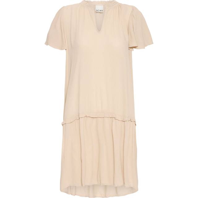 Ichi, Klänningar , Dam, L, Volangkant Klänning Oxford Tan