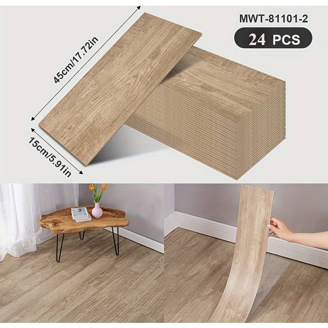 TEMU 24pcs Grain Vinyl Flooring, Self-adhesive & Waterproof Tiles, 17.8"x5.9", Durable Pvc Material, Easy Diy Installation For Bedroom, Living Décor, Flooring Vinyl Waterproof