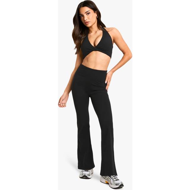 boohoo Women's Petite High Waist Premium Active Flare Legging in Black | Size: 8/28L