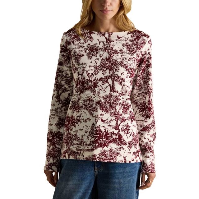 Joules Boat Neck Long Sleeve Printed Cotton Top