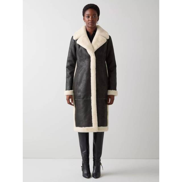 L.K.Bennett Adora Faux Fur Long Coat, Black/Cream