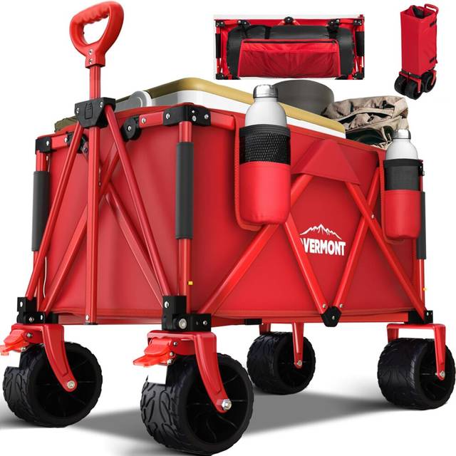 Overmont 150kg Festival Camping Trolley on Wheels - Heavy Duty Folding Beach Wagon Cart with Extra Wide Wheels, Adjustable Handle, Portable for