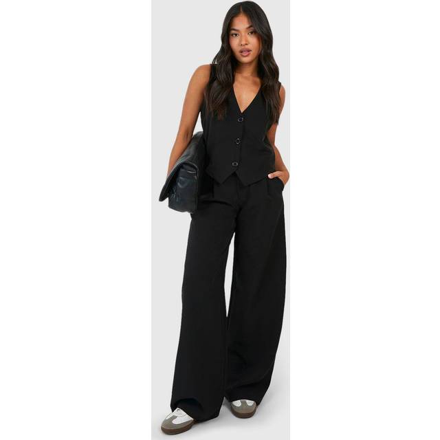 Boohoo Petite Tailored Wide Leg Trouser In Black - black - 14