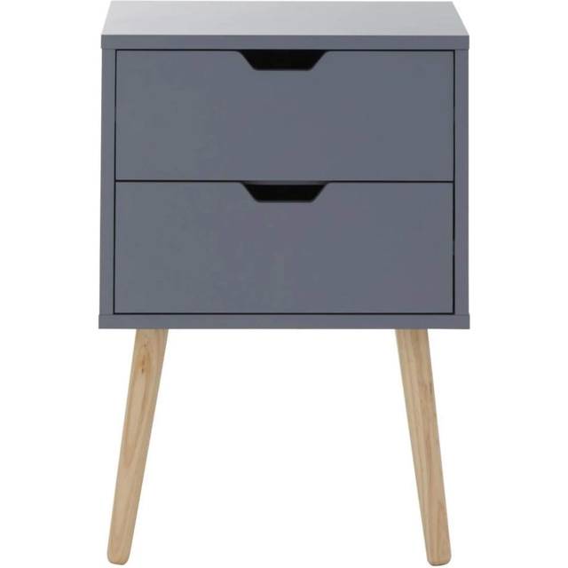 GFW Nyborg Pair Of Two Drawer Bedside Tables Dark Grey, Grey