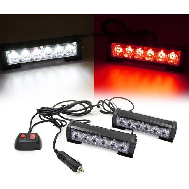 (Red+White) LED 9 Modes Car Truck Vehicle Emergency Hazard Warning Strobe Flash Lights For Interior Roof/Dash/Windshield/Grille/Deck