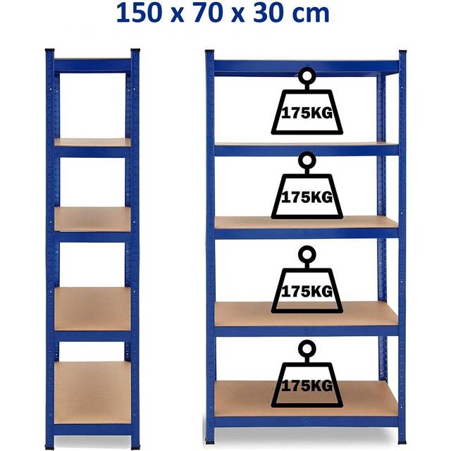 TEMU Heavy Duty 5-tier Shelving Racking Unit 175kg Per Shelf, Metal Garage Shed Storage Shelving Unit 150cm X 70cm X 30cm Or 180cm X 90cm X 40cm - Blue