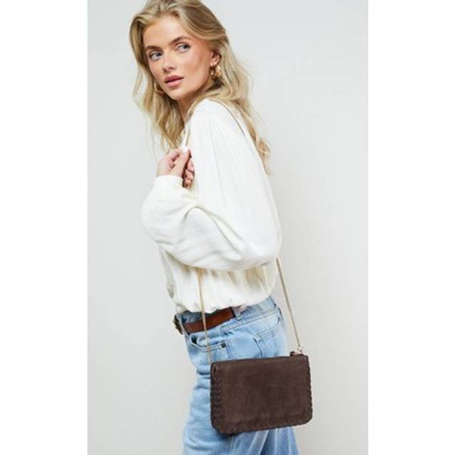 Oasis Libby Suede Whipstitch Detail Clutch Bag With Strap In Chocolate - chocolate - One Size