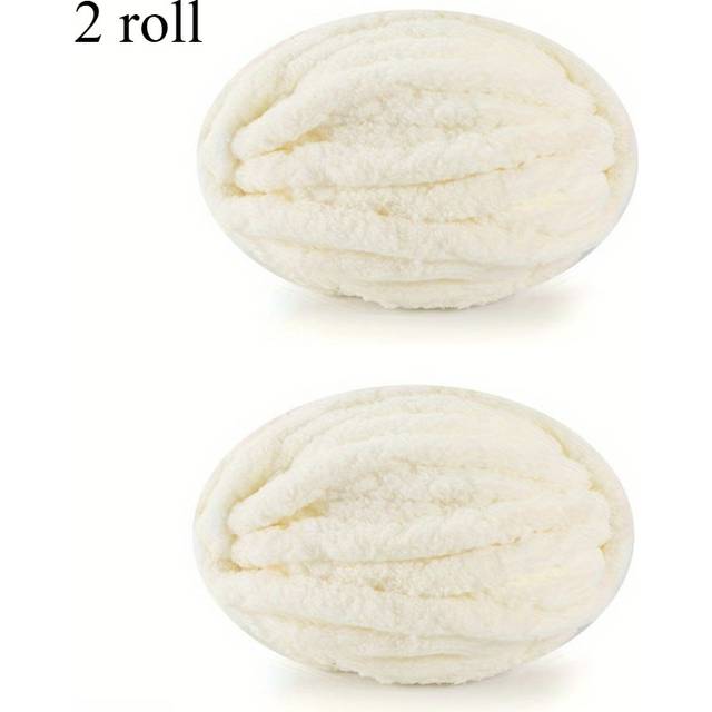 TEMU [2pcs White] Thick Chenille Yarn For Making Blankets, Super Soft And Thick Puffy Chenille Polyester Yarn For Decoration Projects, Arm Knitting