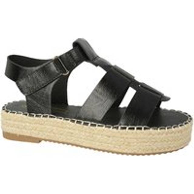 Down To Earth Women's Platform Espadrille Velcro Strap in Black | Size: 7