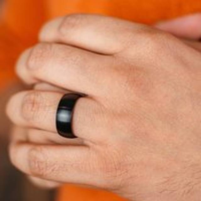 The Colourful Aura 8Mm Mens Matt Black Blue Silver Plain Tungsten Engagement Band Ring - One Size