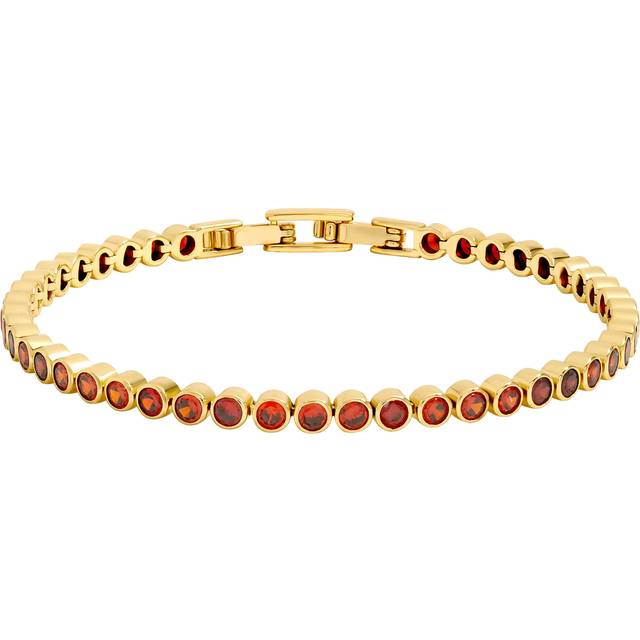 14K Gold Plated and Red Cubic Zirconia Tennis Bracelet - Gift Box - One Size