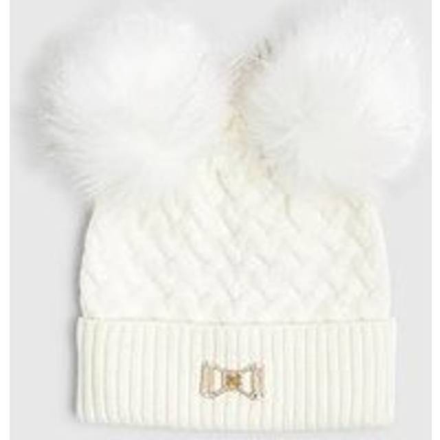 River Island Girls Cream Double Pom Beanie Hat - h5-8 Yrs