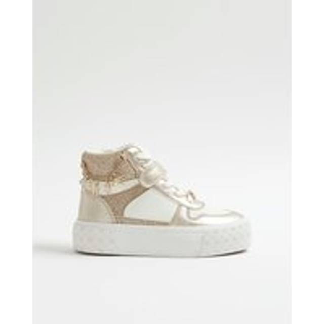 River Island Girls White Glitter Chain High Top Trainers - c13