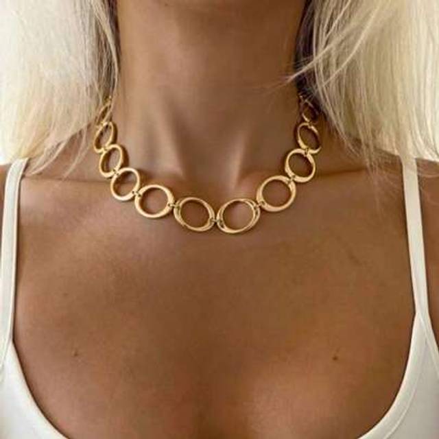 SHEIN 1pc Matte Gold/Silver Color Asymmetrical Chunky Necklace Suitable For Women&#39;s Daily Wear