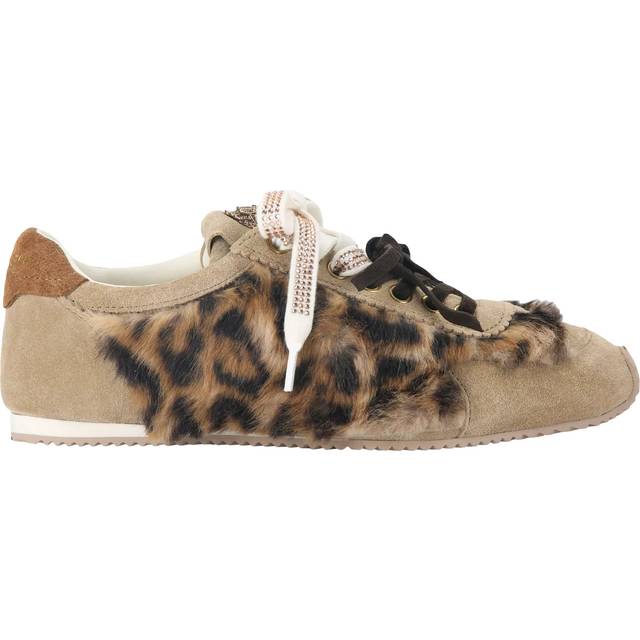 Kurt Geiger London Islington Bow Faux Fur Leopard Print Trainers, Brown/Multi