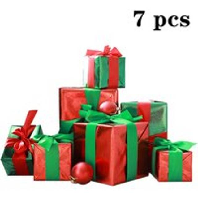 Living And Home 7Pcs Christmas Gift Boxes Decoration In Red - One Size