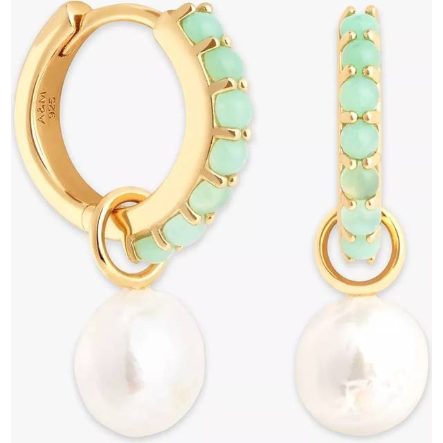 Astrid & Miyu Aqua and Pearl Charm Huggie Hoop Earrings