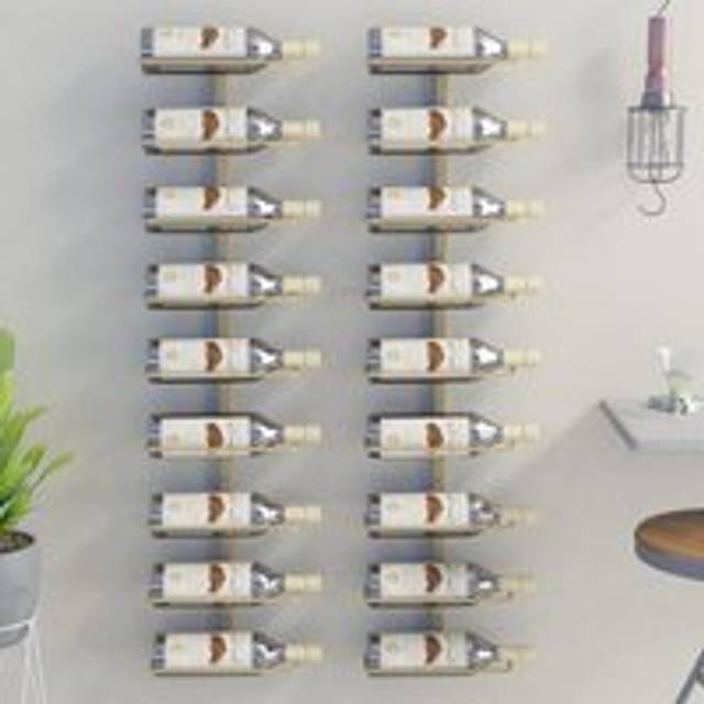 Berkfield Home Wall-mounted Wine Rack for 9 Bottles 2 pcs Gold Iron