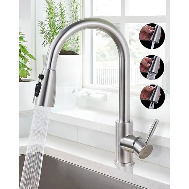 Kitchen Faucet With Pull Out Sprayer, 360 degrees Swivel High Spout, 2 Spray Modes, High Pressure Single Lever Mixer Tap