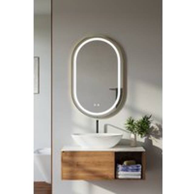 Living and Home Anti-fog Wall Mounted Oval LED Bathroom Mirror in Gold