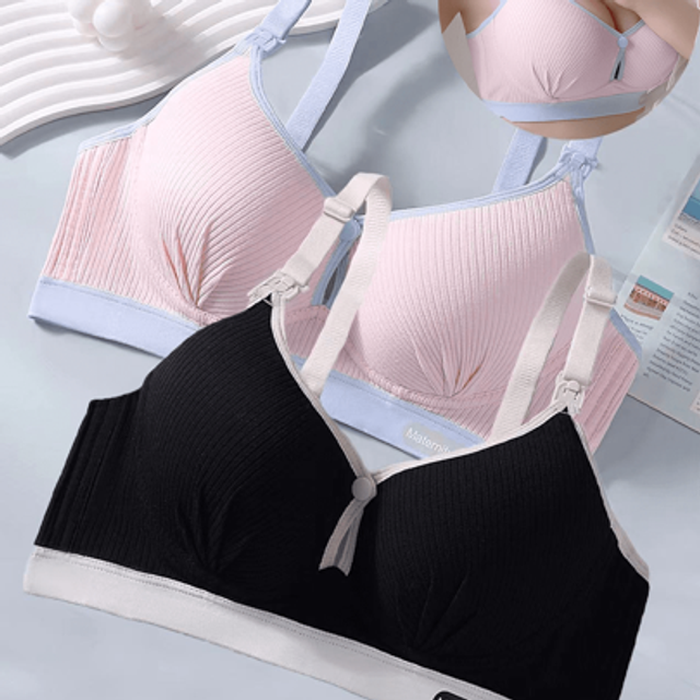SHEIN 2pcs Maternity Nursing Bras, Wire-Free Front Closure, Supportive & Breathable, Postpartum