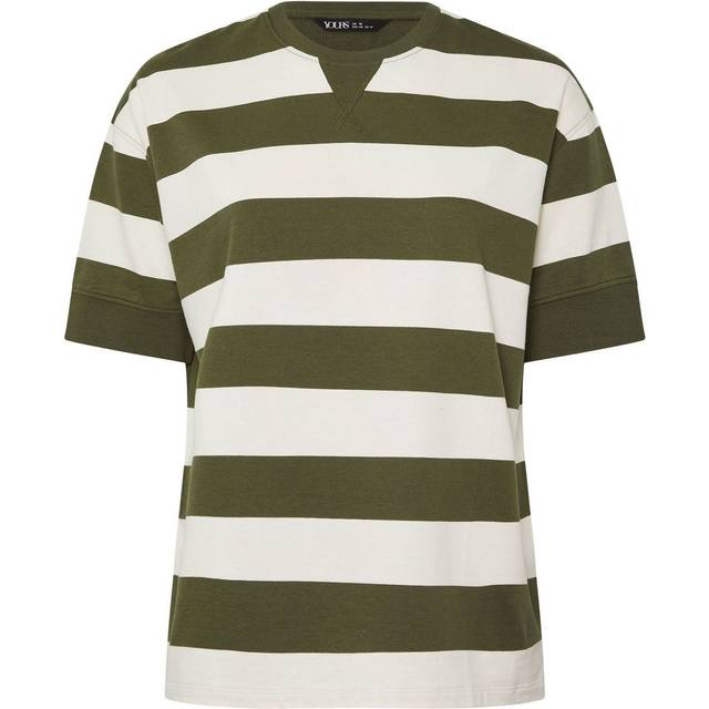 Yours Plus Size Khaki Green Stripe Heavyweight Tshirt Size 16
