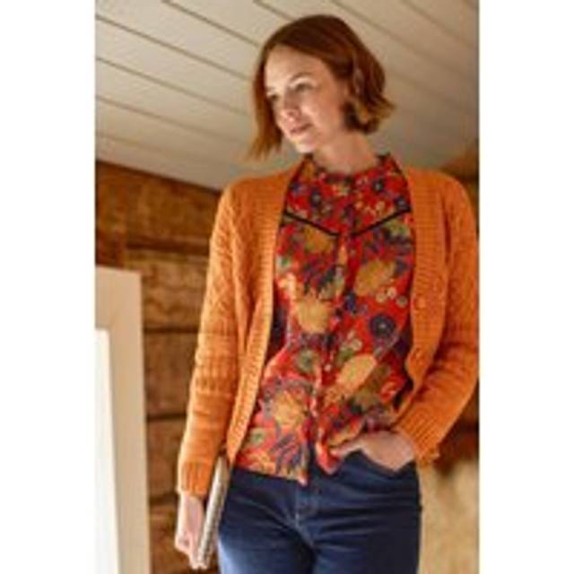 Weird Fish Women's Bodhi Printed Long Sleeve Blouse in Orange | Size: 14