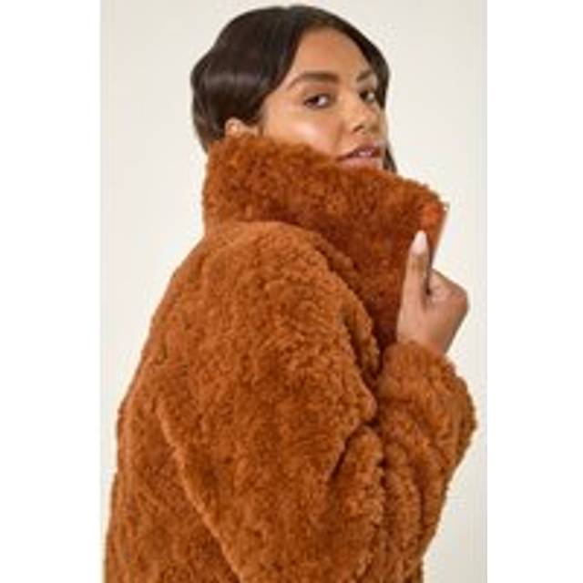 Roman Teddy Borg Bomber Coat In Brown - 18