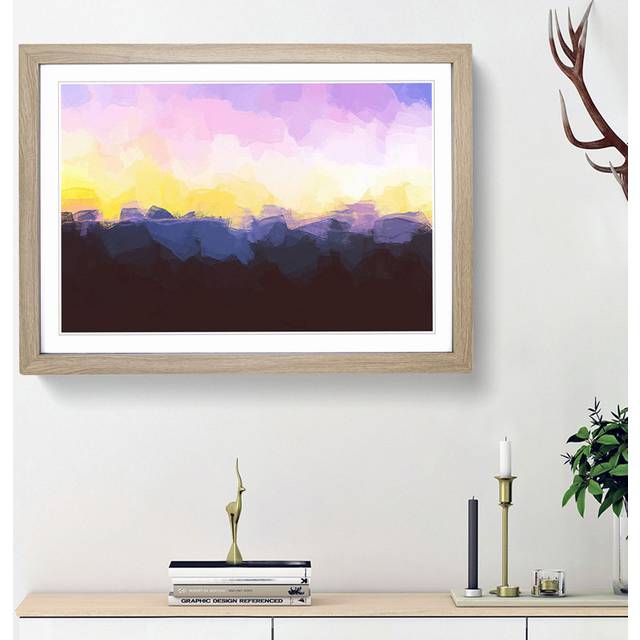 Sunrise over the World in Abstract - Picture Frame Graphic Art Print - Oak Framed (48cm H x 65cm W x 2cm D)