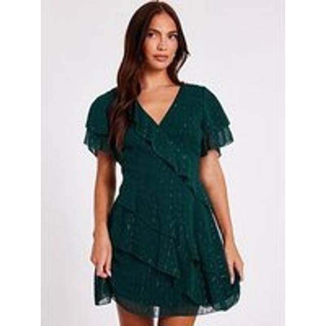Green Chiffon Ruffle Mini Dress - 8