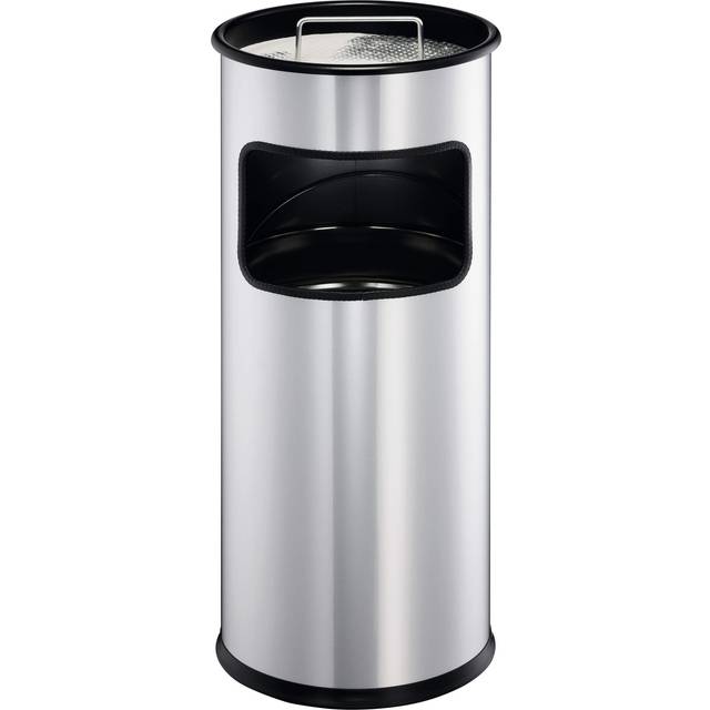 Durable 333023 Rubbish Bin Metal with Round Ashtray with 17 L Waste Paper Basket and 2 L Ashtray Silver