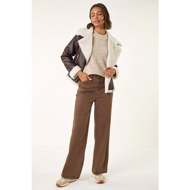 Roman Contrast Aviator Fur Coat In Brown - 12