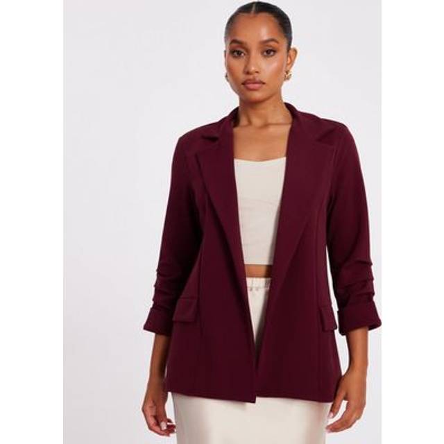 Quiz Women's Petite Burgundy Scuba Crepe Blazer New Look - UK 10