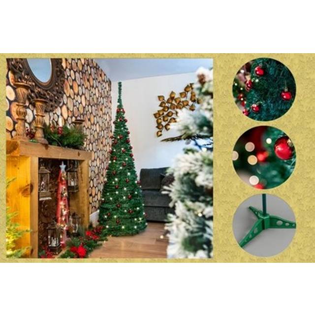 4ft Pop Up Christmas Tree Pre Lit Led Lights Red Baubles Indoor Xmas Home Decor