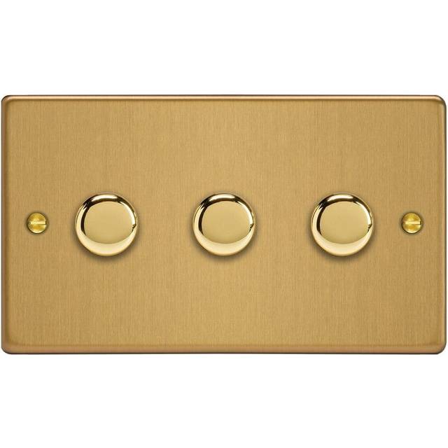 Varilight 3-gang 2-way V-pro Push On/Off Rotary Led Dimmer 3 X 0-120W (twin Plate) Brushed Brass, Gold