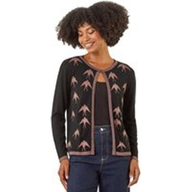 Roman Metallic Print Knit Cardigan In Black - 12